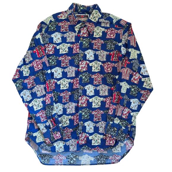Spot Other - Vintage Spot Mens Long Sleeve Hawaiian Shirt Blue Size L Allover Shirt Print